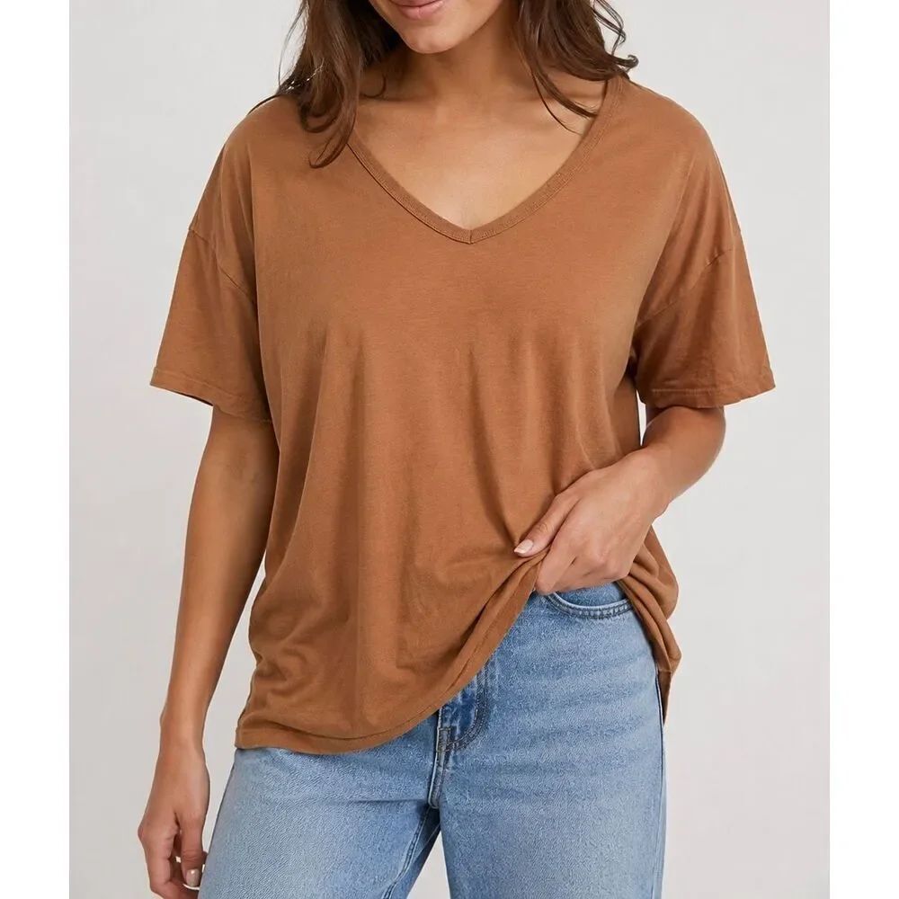 Aerie Oversized V Neck Tee Medium Brown Casual Basic Minimalist